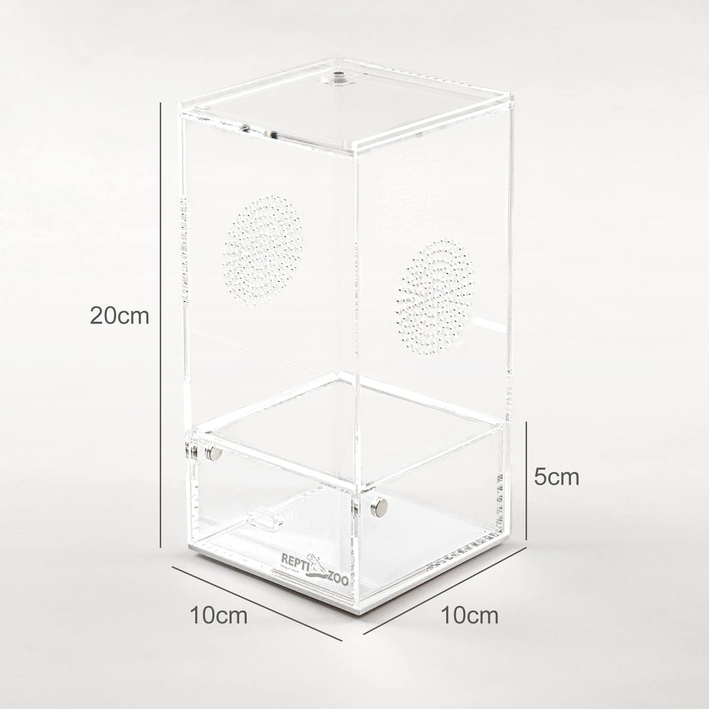 REPTI ZOO Acrylic Reptile Terrarium, Full View Acrylic Jumping Spider Enclosure 4" x 4" x 8", Vertical Feeding Box for Small Reptiles and Invertebrates, Mantis, Spider, Cricket, Tarantula