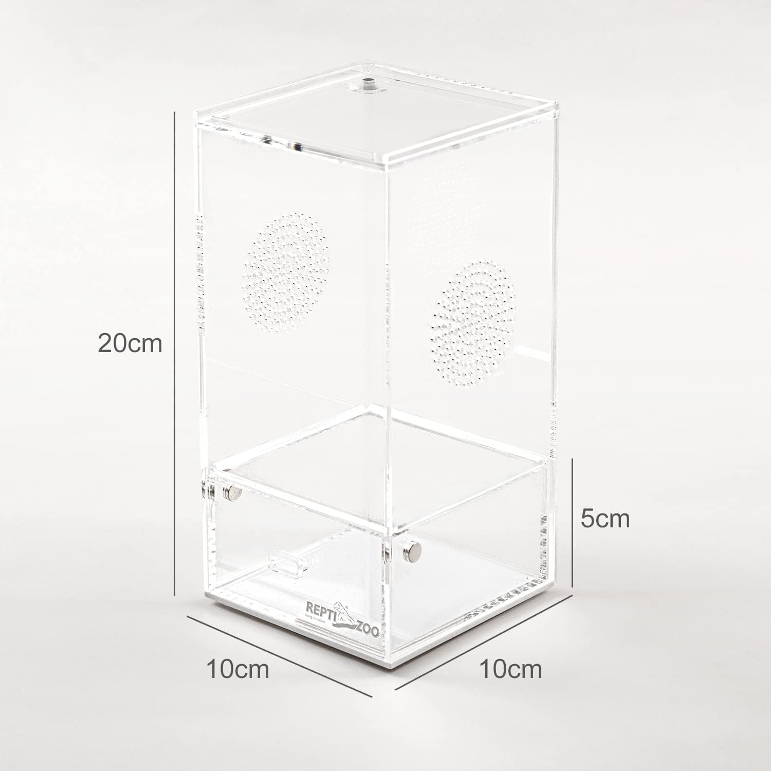 REPTI ZOO Acrylic Reptile Terrarium, Full View Acrylic Jumping Spider Enclosure 4" x 4" x 8", Vertical Feeding Box for Small Reptiles and Invertebrates, Mantis, Spider, Cricket, Tarantula