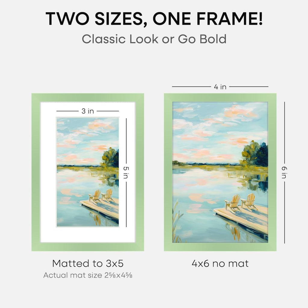 Homeforia Sage Green 4x6 Picture Frame, High End Metal 4 x 6 Frames with Mat 3 x 5 for Print, 4by6 Desk Frame Matted to 3x5 in Photo, 4 by 6 Wall or Tabletop Frames, Tempered Glass, Wall Kit, Set of 2