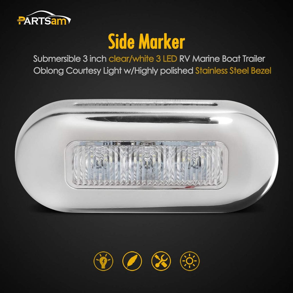 Partsam 4pcs 3" LED Oblong Stainless Courtesy Light Submersible Yacht Marine Boat Deck Lights, Walkways Step storage Led Interior Exterior courtesy Lights lighting, Suface Mount, 12V