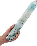 JIC Gem Natural Large Phoenix Pine Obelisk Quartz Crystal Wand Tower Point 6 Faceted Column Chrysocolla Crystal Healing Wand Reiki Decor 1.7-2.2 Lbs