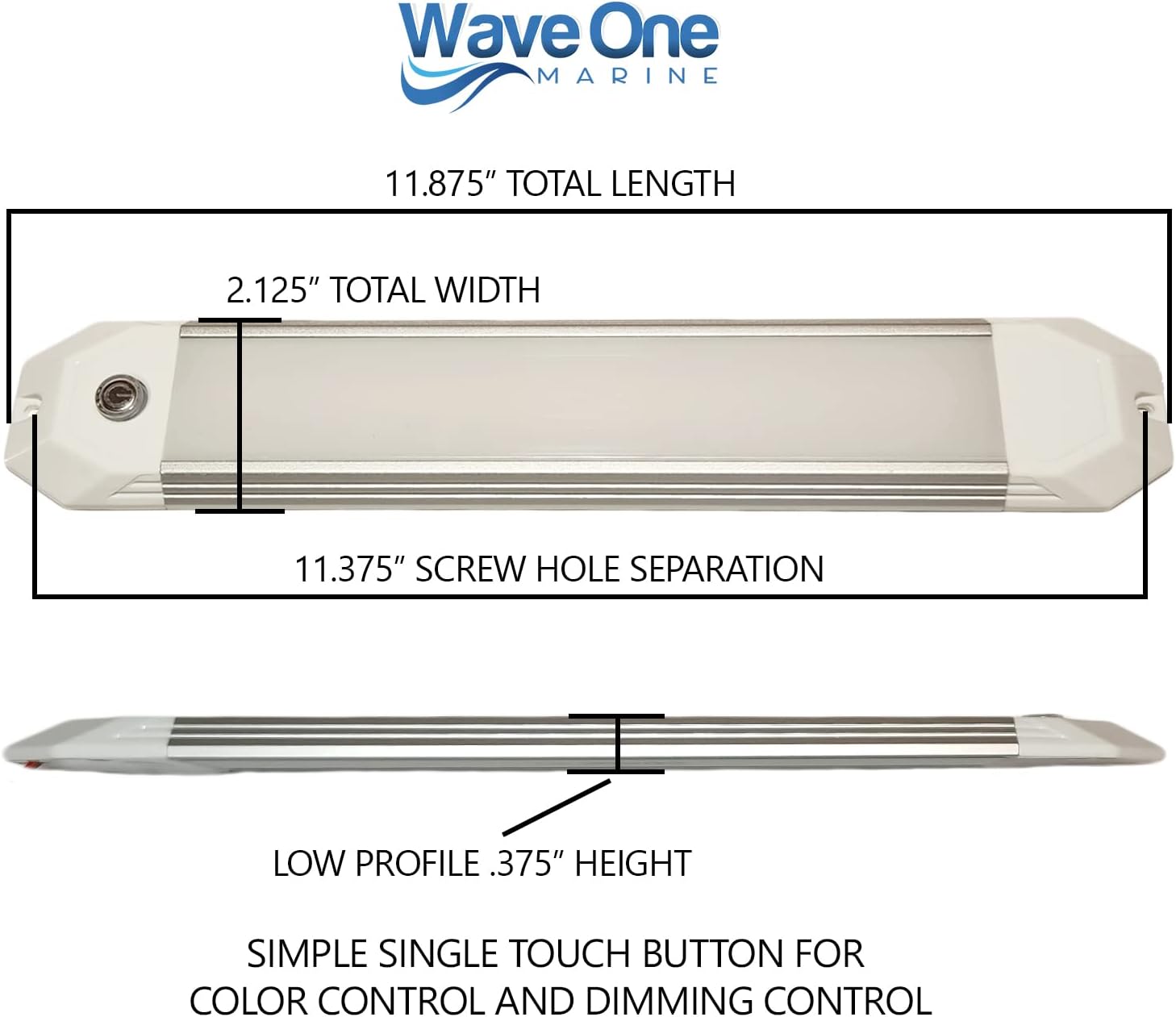 Wave One Marine 12" Dual Color Dimmable Dome Boat Light | 12V Volt RV Aluminum Housing Touch Dimmer Switch | IP67 Waterproof Interior Exterior (White | Blue)