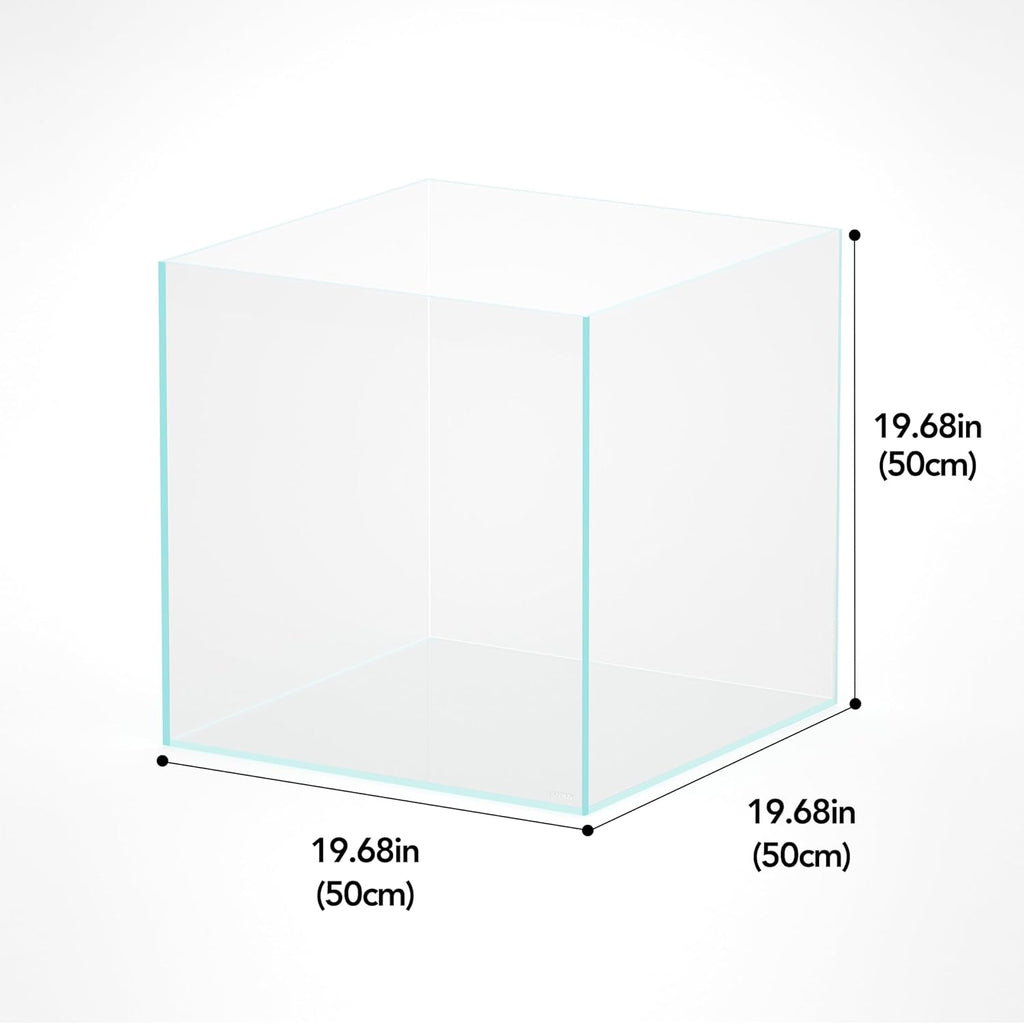LANDEN 31 Gallon Cube Rimless Low Iron Aquarium Fish Tank,19.7" L × 19.7" W × 19.7" H (50cm x 50cm x50cm) 6mm Thickness with Nano Foam Leveling Mat Included