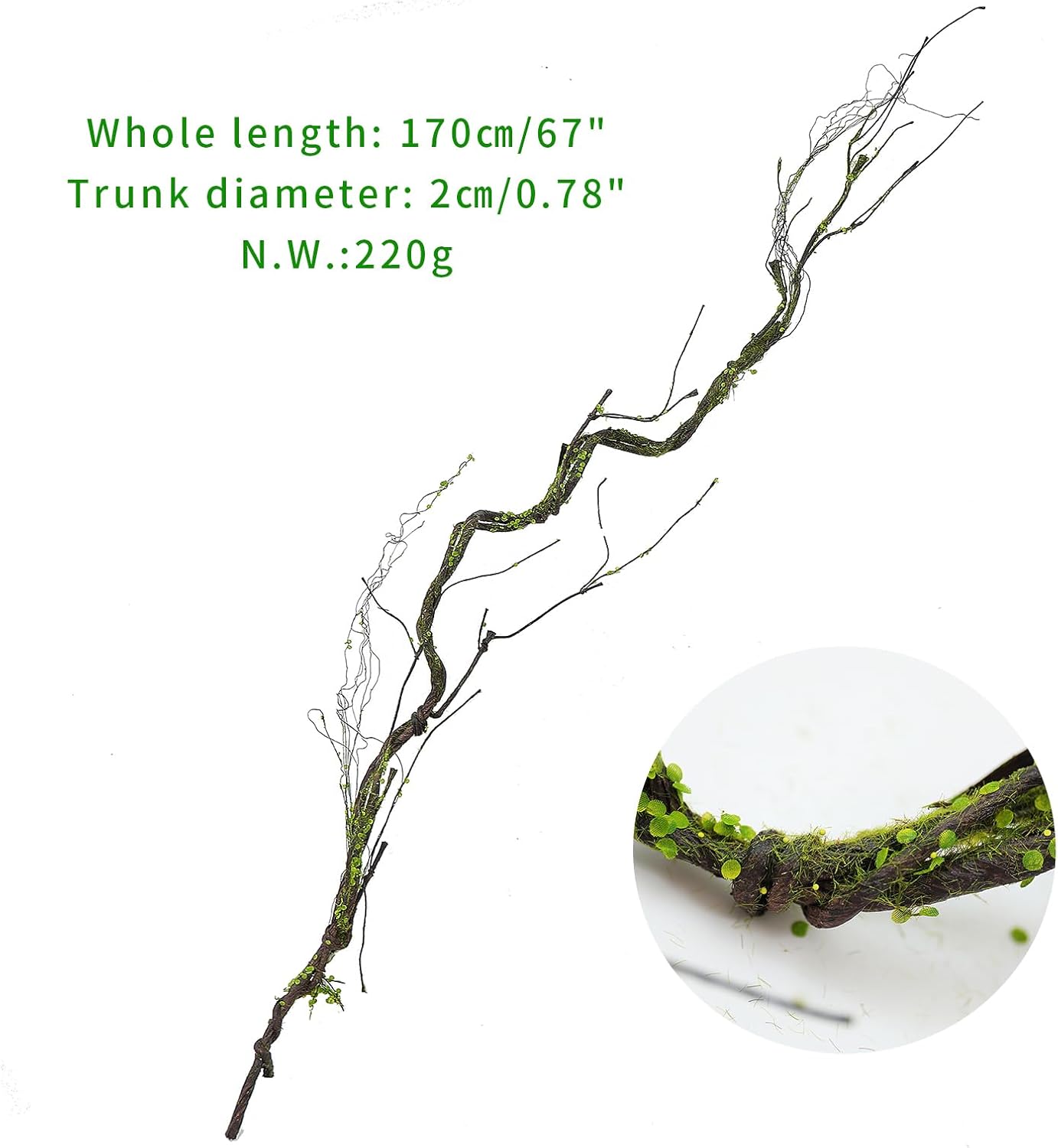 2Pcs 67in Artificial Trees Branches for Decoration Fake Cherry Blossom Trunk Willow Vines Garland Limb Twigs Moss Plants Wall Hanging Photo Home Garden X'Mas Christmas Thanksgiving Decor