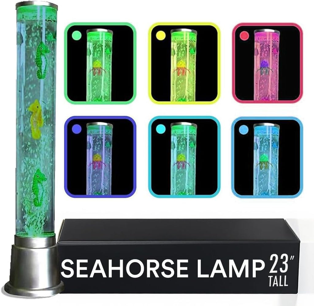 Seahorse Bubble Lights Lamp with 6LED Automatic Color Changing Night Light with Moving Fake Fish Tank Tower Sensory Tubes Fish Lamp For Home Decorations Anniversary Christmas Gifts - 1.90Feet