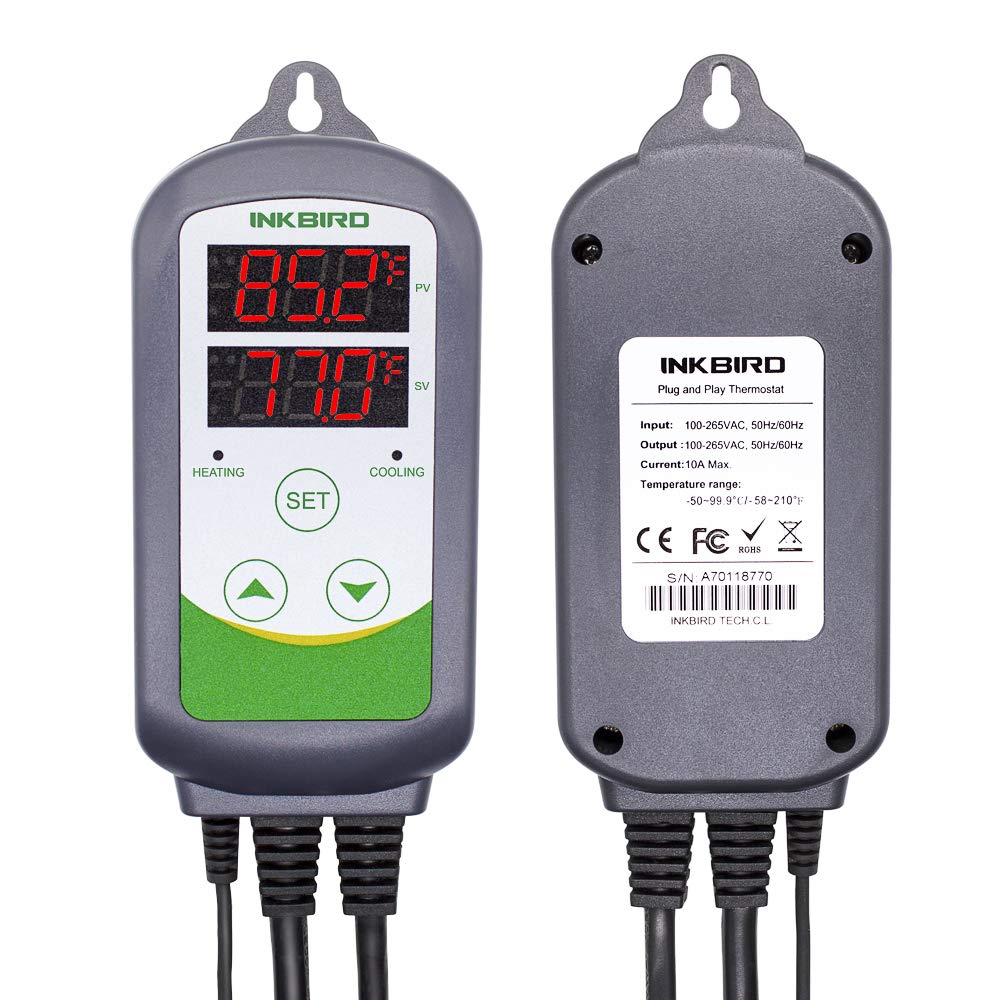 Inkbird ITC-308 Digital Temperature Controller Outlet Thermostat 2-Stage 1100W with Sensor Reptile Beer Brewing Kegs Fridge Cured Meat Breeding Growing