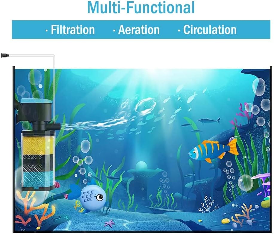 Aquarium Filters – 3-Stage Aquarium Filter in-Tank Filter Internal Filter Fish Tank Filter Turtle Filter for 40-70 Gallon Fish Tanks with Dual Water Outlet and Aeration