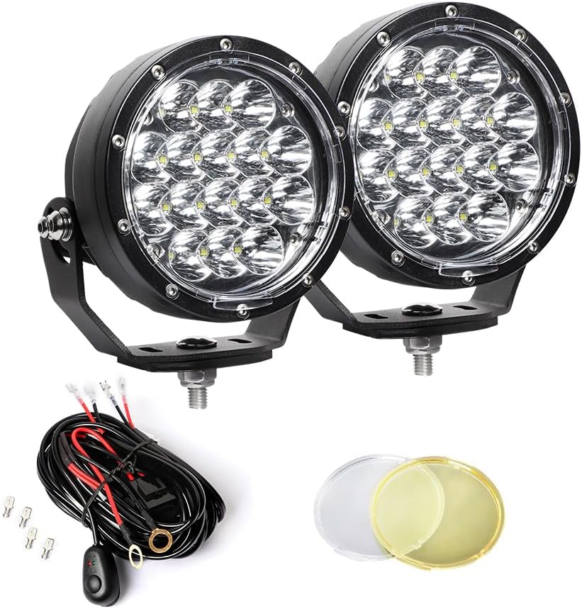 EXZEIT 160W 5 Inch Driving Lights,11200 Lumens Round Fog Lights Offroad Lights for JeepTrucks SUV ATV, Diffuser Covers and Yellow Covers Changeable, 12V/24V