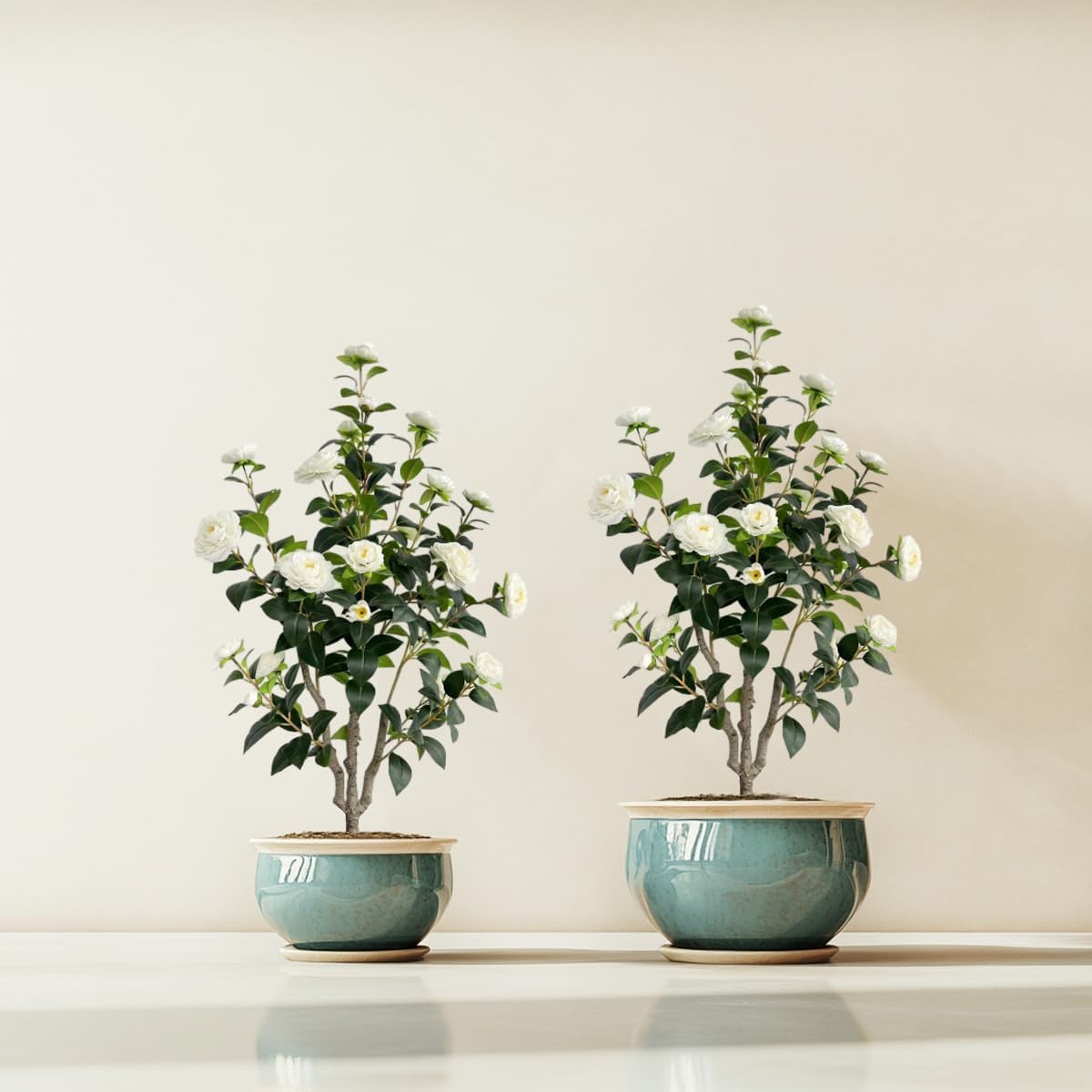 Artificial Camellia Tree 3.4ft Fake Trees pseudophyte (2, White)