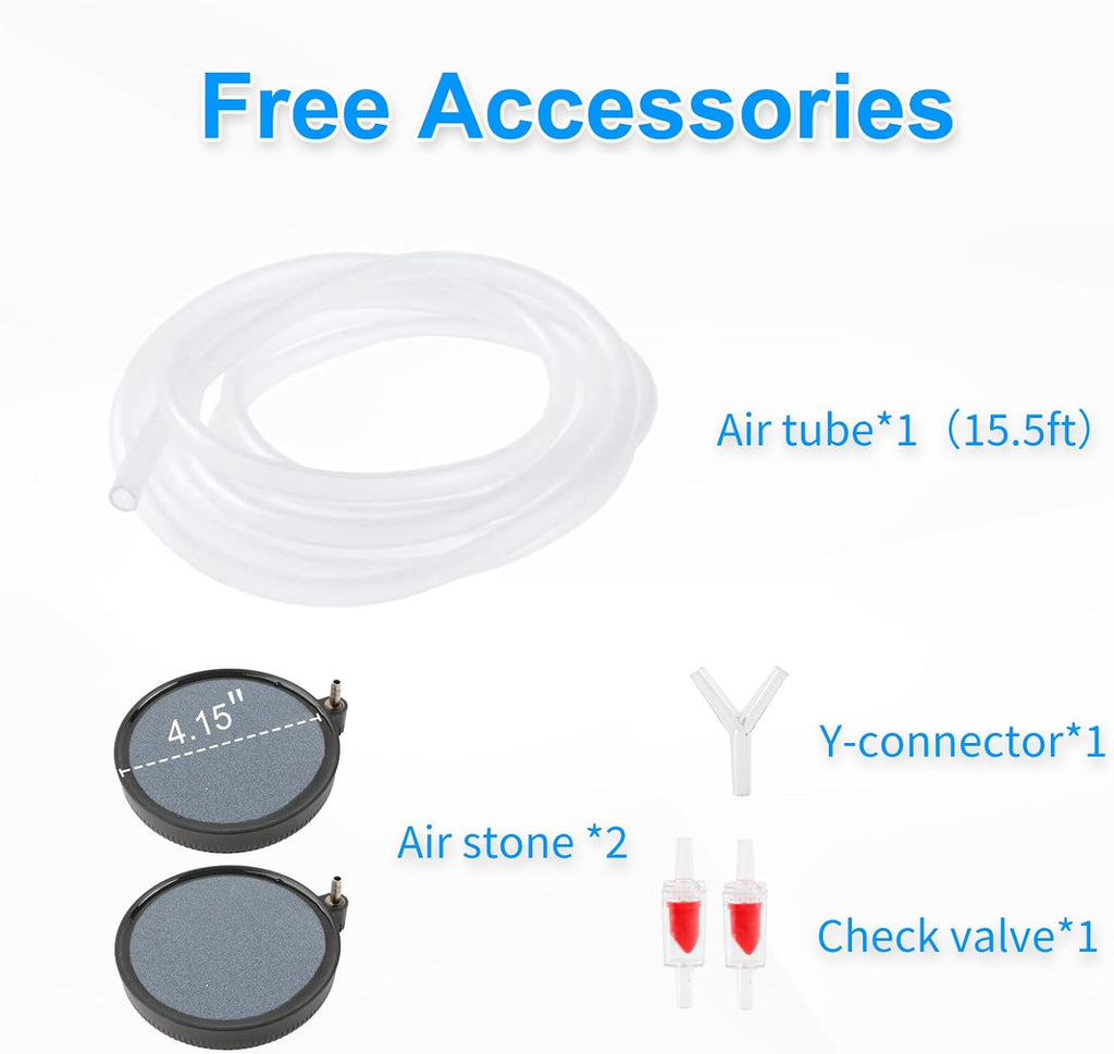 Coospider Upgrade 8W Aquarium Air Pump, Ultra Quiet Aquarium Bubbler, Dual Outlet Fish Tank Bubbler Adjustable Airflow for Large Aquarium Oxygen Generator with Air Stone for 20-600 Gallon