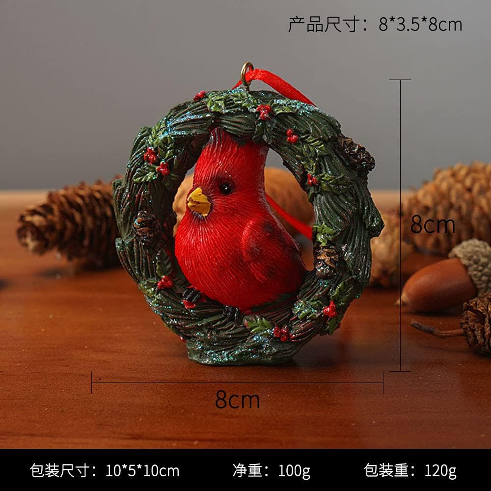Christmas Small Animal Wreath Swing Ornament Hanging Decor for Xmas Tree Home Office Room Decoration with String (New, Red Bird)