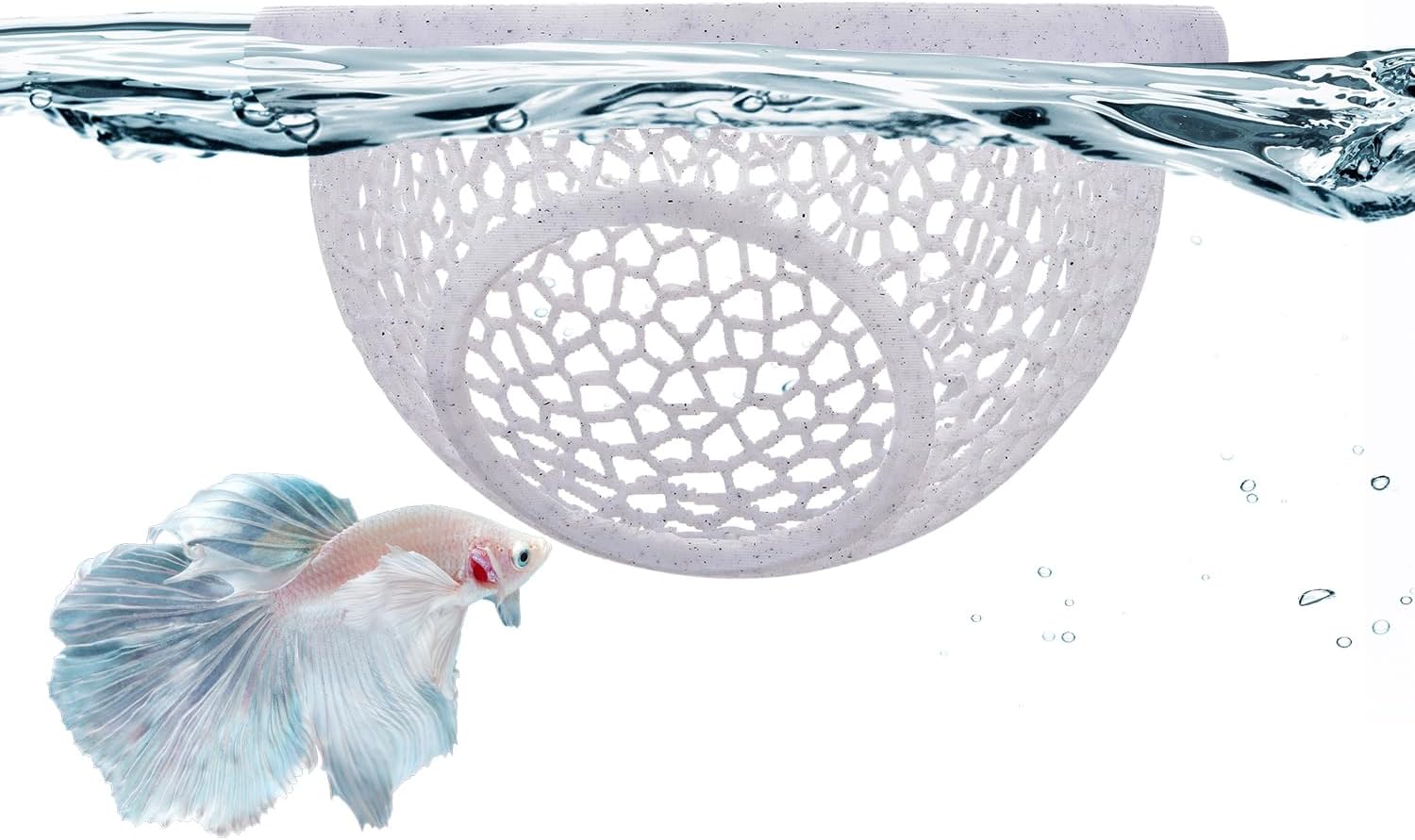 Floating Betta Hide & Shrimp Cave – 3D Printed Aquarium Hammock with Marble Texture, Feeder Ring & Rest Spot for Betta Fish, Nano Tanks, Corydoras, Shrimp – Safe PLA
