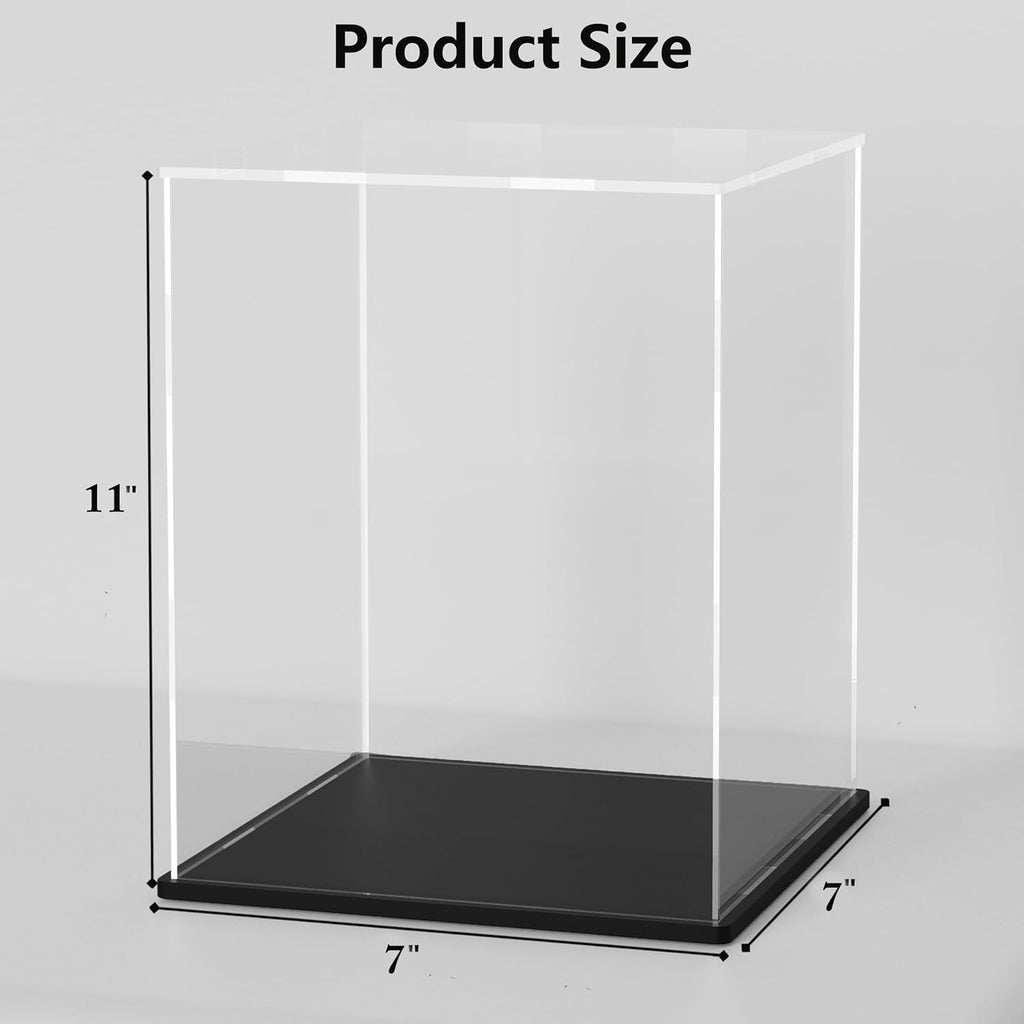 Acrylic Case for Display, Clear Acrylic Display Box with Matte Black Base, Dustproof Display Case with Lid for Collectibles, Trophy and Toys (7x7x11 inch)