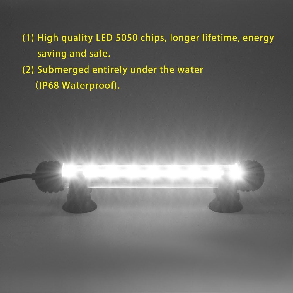 LED Aquarium Light, Fish Tank Lights Underwater Crystal Glass Bright IP68 Waterproof Submersible Strip Bar Aquarium Tank Light, White, 7.5 inch