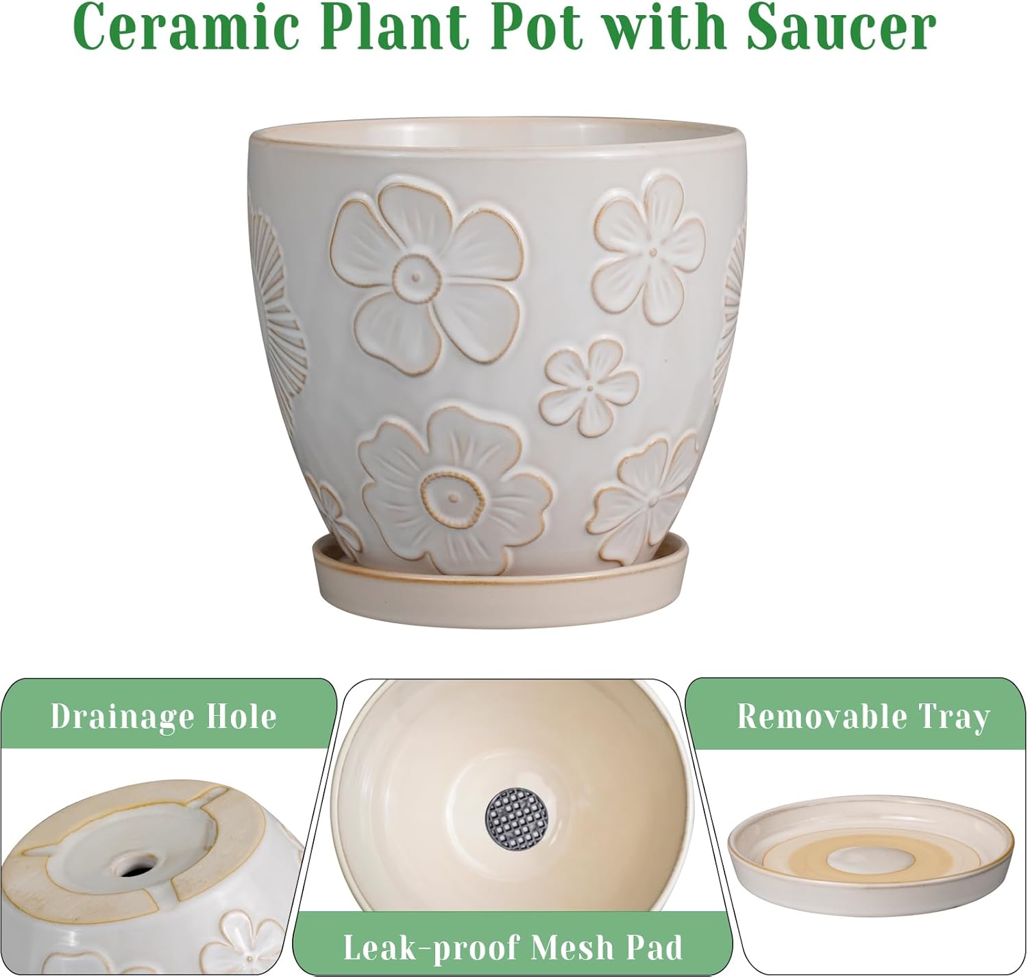 Ceramic Planter 8 Inch Plant Pot with Drainage Hole and Saucer Ceramic Pots for Indoor Plants Outdoor Large Flower Pot for Home Decor White
