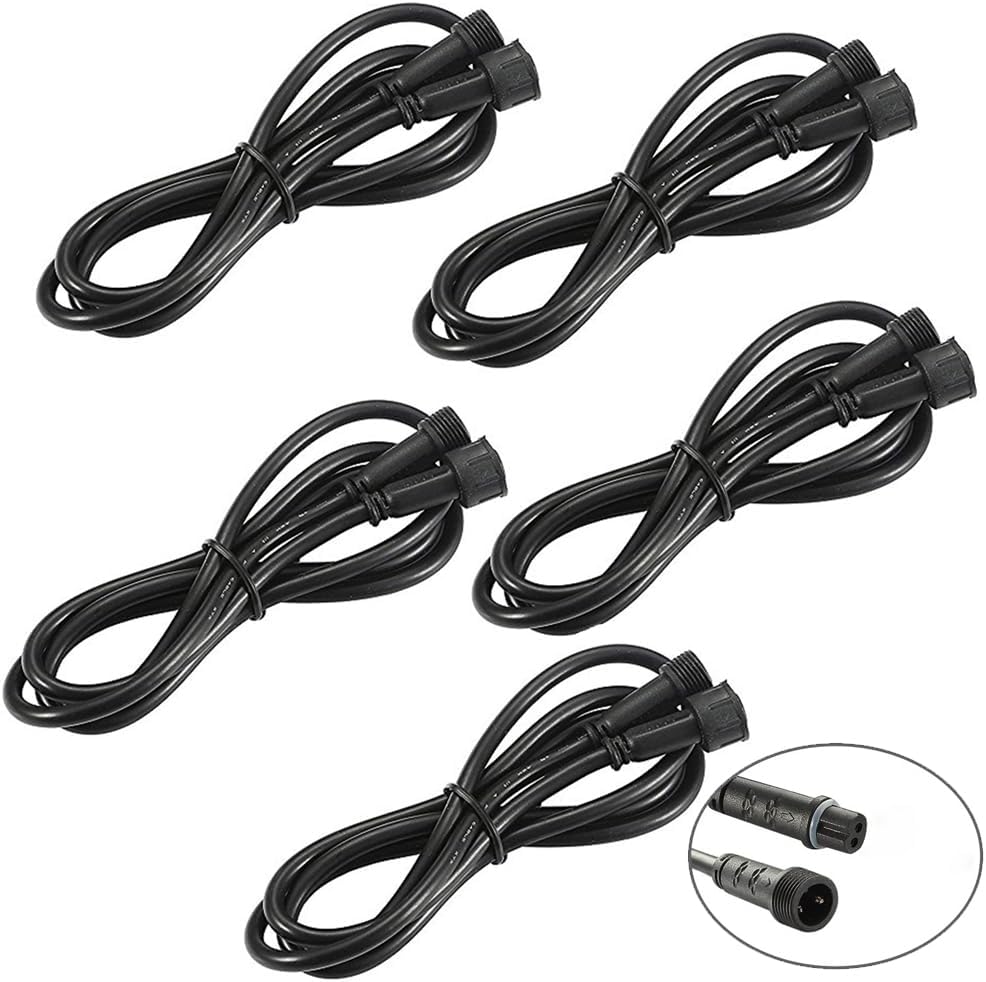 Sumaote 3.28ft 1m 2Pin Extension Cable Wire 22AWG with Male and Female Connectors at Both Ends IP67 Waterproof for Sumaote Single Color LED Deck Lights, Pack of 5