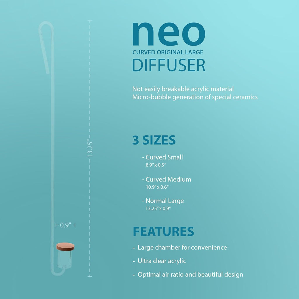 Neo CO2 Aquarium Diffuser - CO2 Diffuser Aquarium Kit, CO2 Diffuser for Aquarium Plants, CO2 System for Aquarium - Curved Original Diffuser, Large