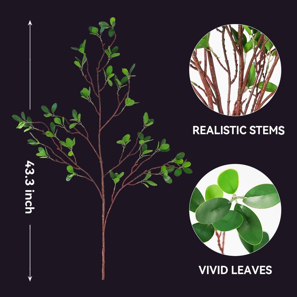 Artificial Plants 3Pcs Faux Greenery Eucalyptus Stems,Faux Branches for Vase Filler,Artificial Ficus Twig Branches Stems for Shop Garden Office Home Décor