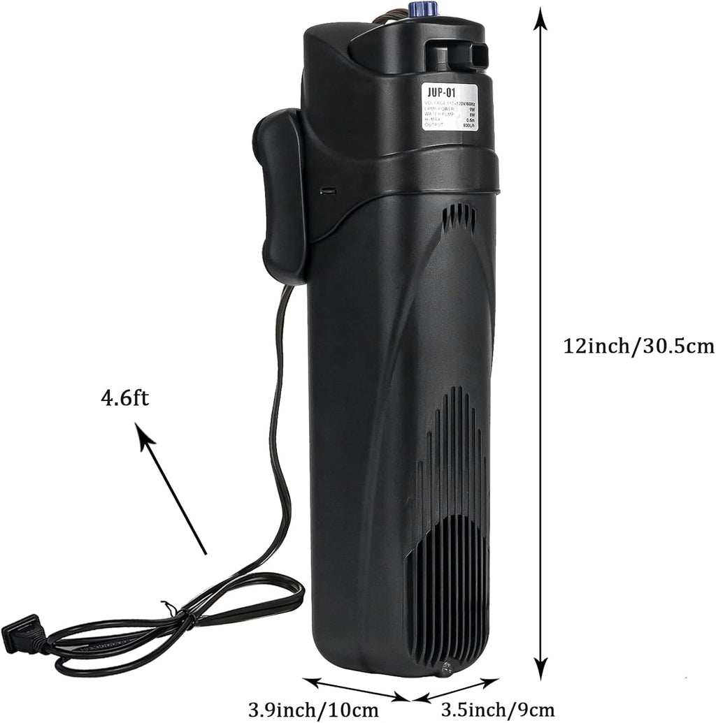 COOSPIDER Aquarium Filter Sun JUP-01 for 40-80 Gallon Tank Clear, U-V Fish Tank Green Clean Machine Submersible Pump w/ 1 Spare Bulb + 2 Replace Filter