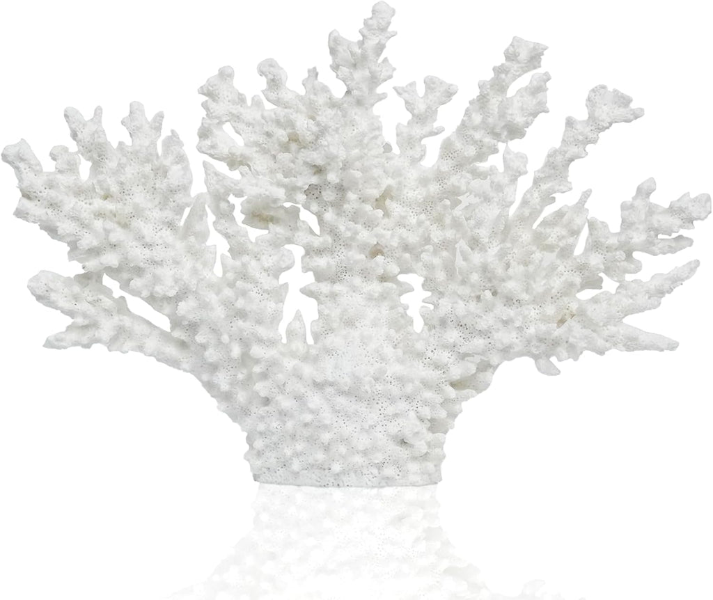 Coral Coastal Decor,13.5'' Width x 10'' High Artificial Resin Coral Reef Statue for Ocean Coastal Beach Nautical Themed Room Bathroom Decor for Home,1008W,White