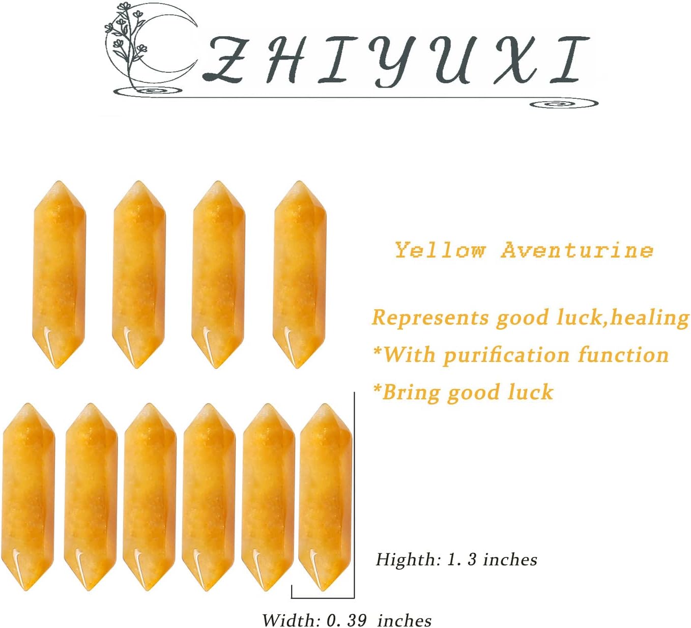 ZHIYUXI Yellow Aventurine Crystal Healing Crystals Stones and Crystals Crystals Points Bulk Gemstone Tumbled Polished Energy Reiki Wholesale Crystal Wands Decor Gifts 10 Pcs