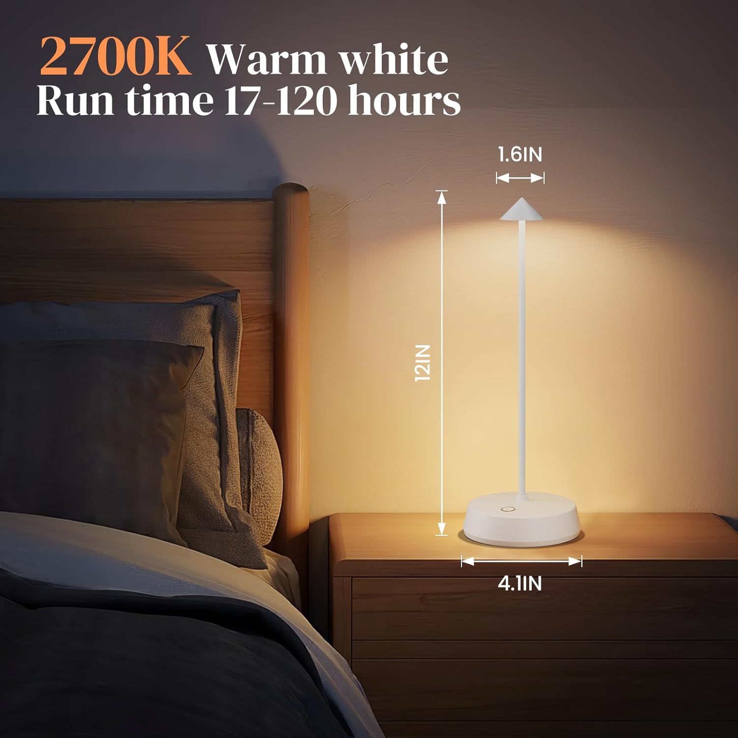 Cordless Table Lamp Rechargeable, Battery Operated 6000mAh Desk Lamp Touch Dimmable Lamp Outdoor Waterproof Portable Wireless Table Light, Small Table Lamp for Restaurant Bar/Outdoor (White)