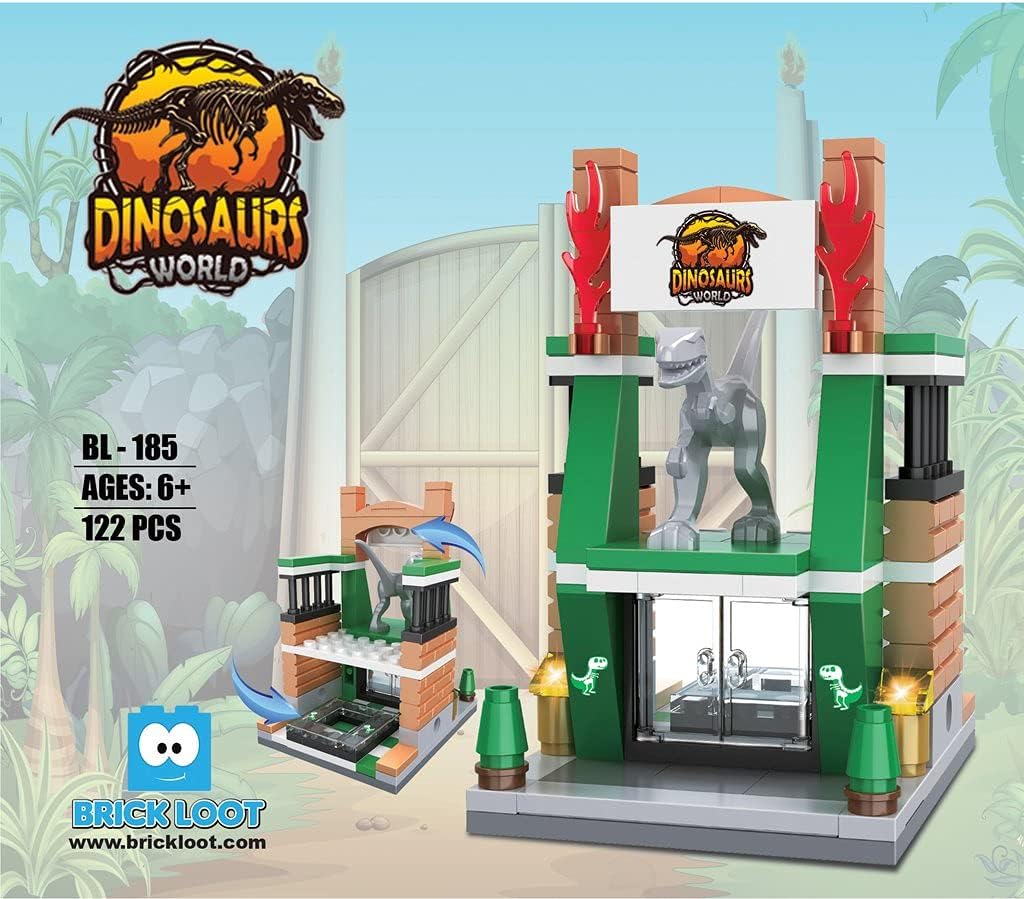 Brick Loot Mini City Dino Dinosaurs World Building Set – 122-Piece Lego-Compatible Dinosaur Museum Mini Bricks Kit for Kids & Adults, Creative STEM DIY Model, Compact Display Collectible