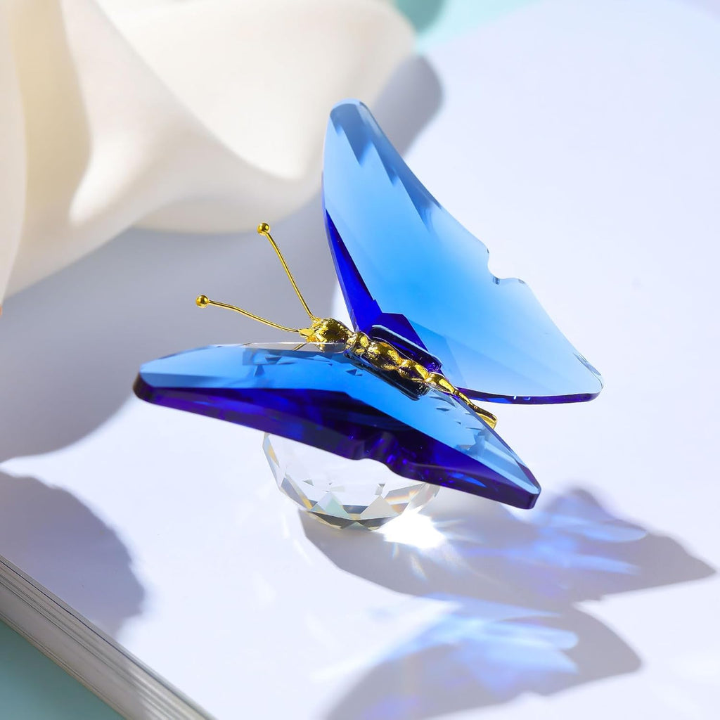 Movdyka Crystal Butterfly for Mom Women Metal Butterfly Room Decor Collection Figurine Blue Glass Butterfly Craft Desk Office Decorations Table Centerpieces
