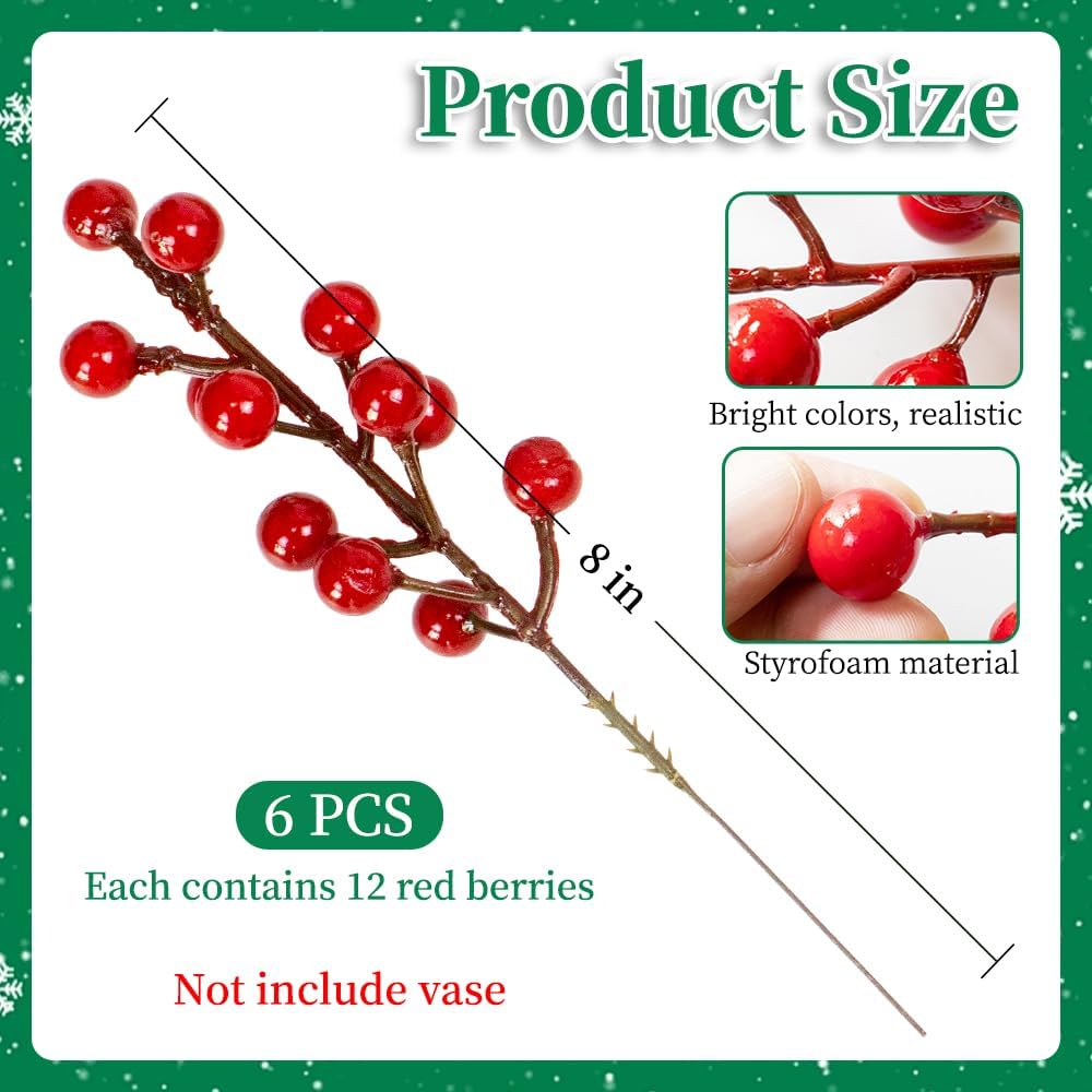 45 Pcs Christmas Artificial Pine Branches with Red Berry Stems 13" Faux Evergreen Norfolk Pine Cypress Leaves Stems Fake Foliage Pine Needles Picks for DIY Craft Garland Indoor Home Decor