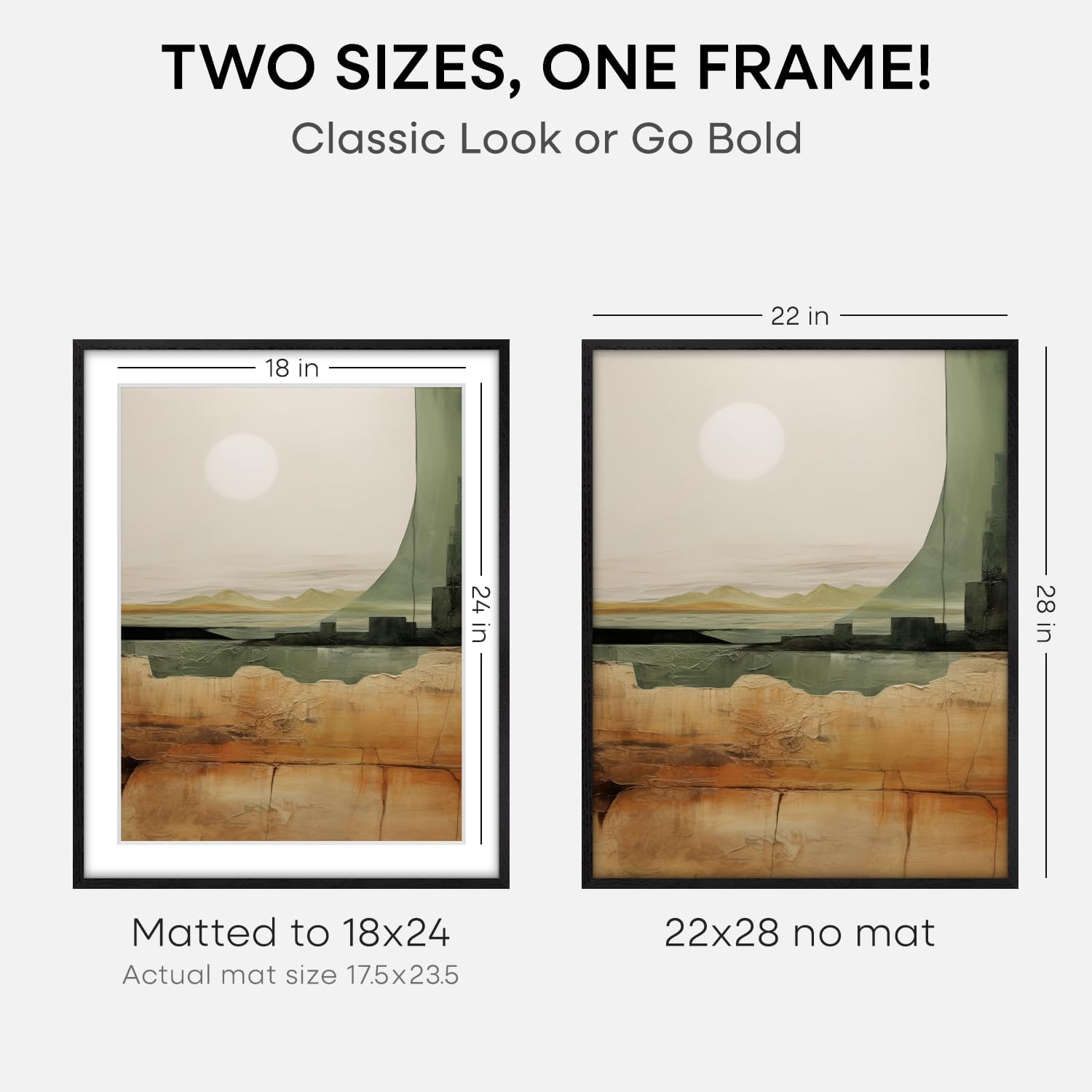 Homeforia 22x28 Poster Frame Black, High End Oak Wooden Picture Frame 22x28 with Mat 18x24, Tempered Glass, Wall Hook Included, Set of 1