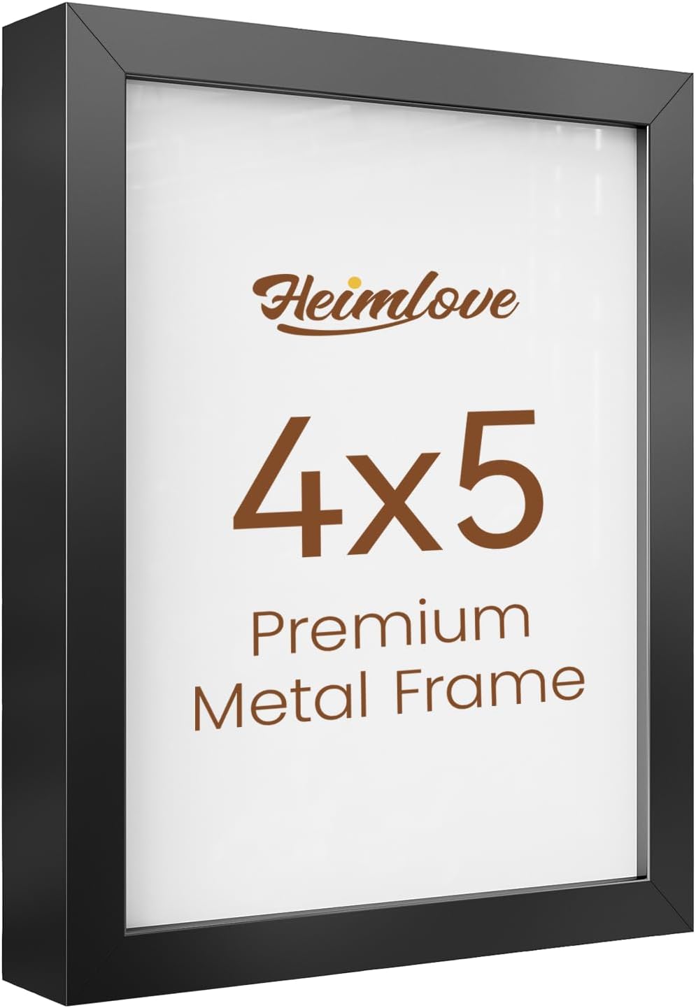 Heimlove 4x5 Metal Picture Frame,Black Aluminum Photo Frames-Real Tempered Glass,Tabletop Display,Mounting Horizontally or Vertically Decor for Wall-1Pack