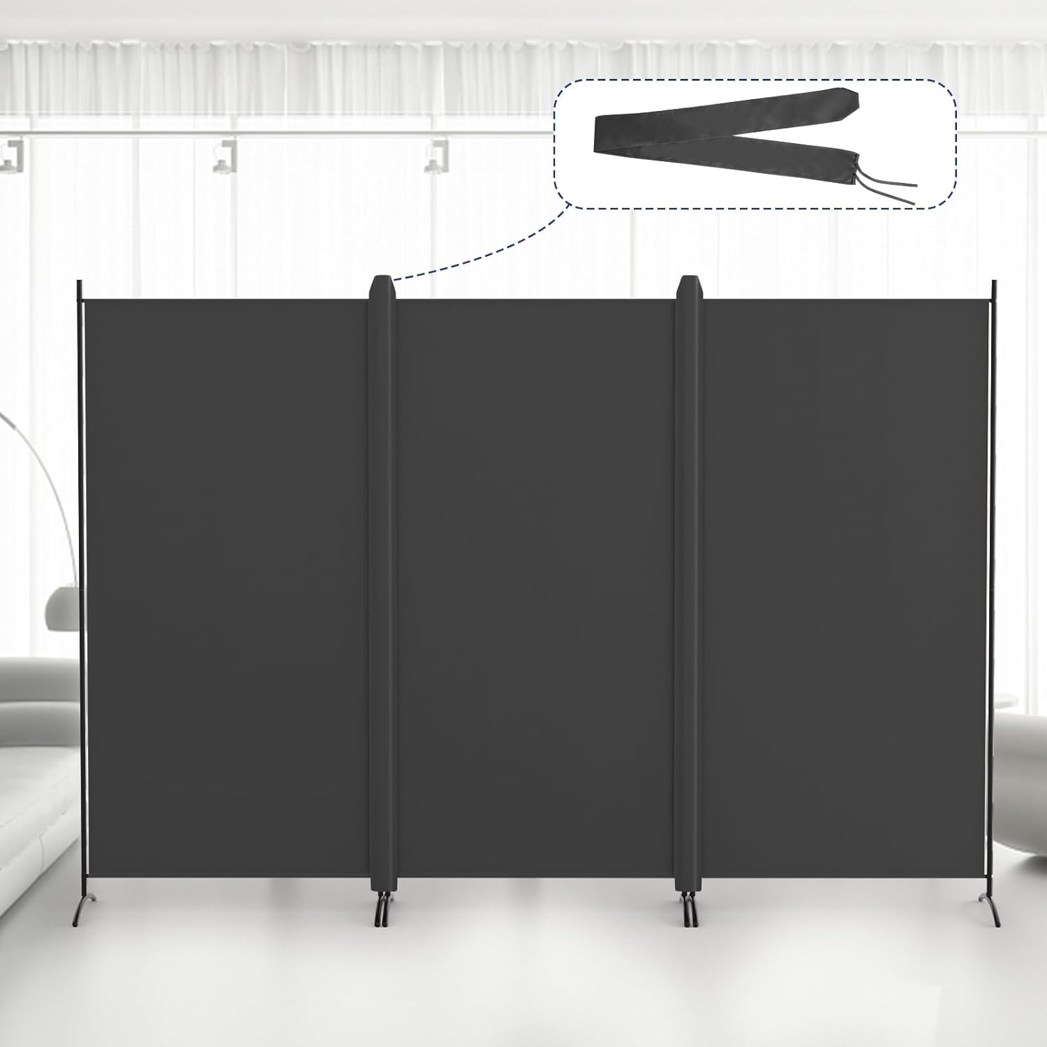 Kokorona 3 Panel Room Divider, 6FT Tall Folding Privacy Screen Wall Dividers, Portable Privacy Screen Freestanding Room Divider for Room Separation, Included - Cover Strips, Grey, 102''W x 71''H