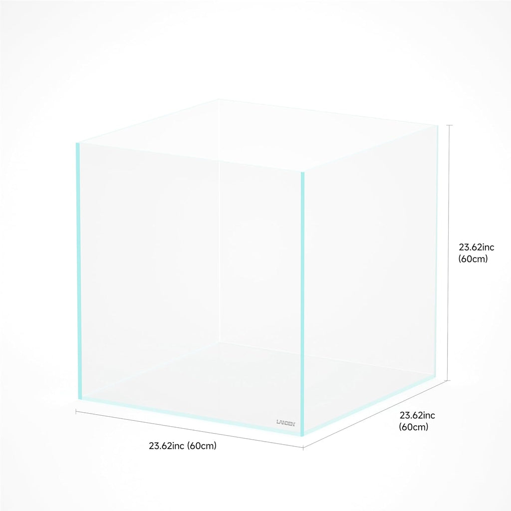 LANDEN Cube Rimless Low Iron Aquarium Fish Tank,23.62" L × 23.62" W × 23.62" H (60cm x 60cm x60cm) 10mm Thickness with Nano Foam Leveling Mat Included