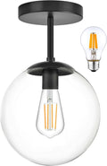 Globe Semi Flush Mount Ceiling Light Clear Glass Globe Ceiling Light Matte Black Finish Contemporary Mid Century Modern Style Lighting Fixture Hallway Living Room Kitchen Bedroom Storage (Bulb Incl.)