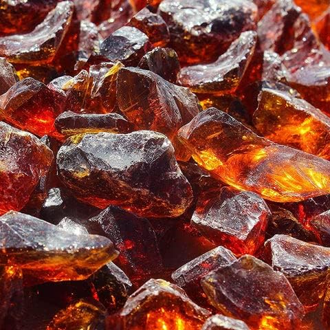 Fire Pit Glass - Fire Glass for Fire Pit - Firepit Glass Rock - Glass Stones - Fire Pit Glass Rocks - Gas & Propane Fire Pit & Fireplace Glass (10 Pound, Amber)