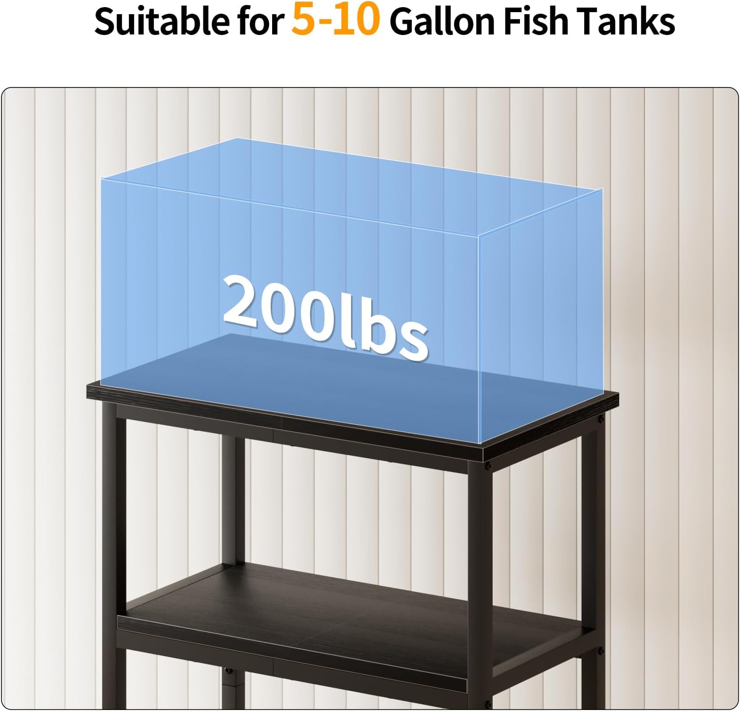 APPLOYN 5-10 Gallon Fish Tank Stand, Aquarium Stand with 3-Tier Storage Shelf, Heavy Duty Metal Frame for Turtle Reptile Terrarium Tank Stand, for Living Room, 20.5" L x 11.4" W x29.2" H, Black