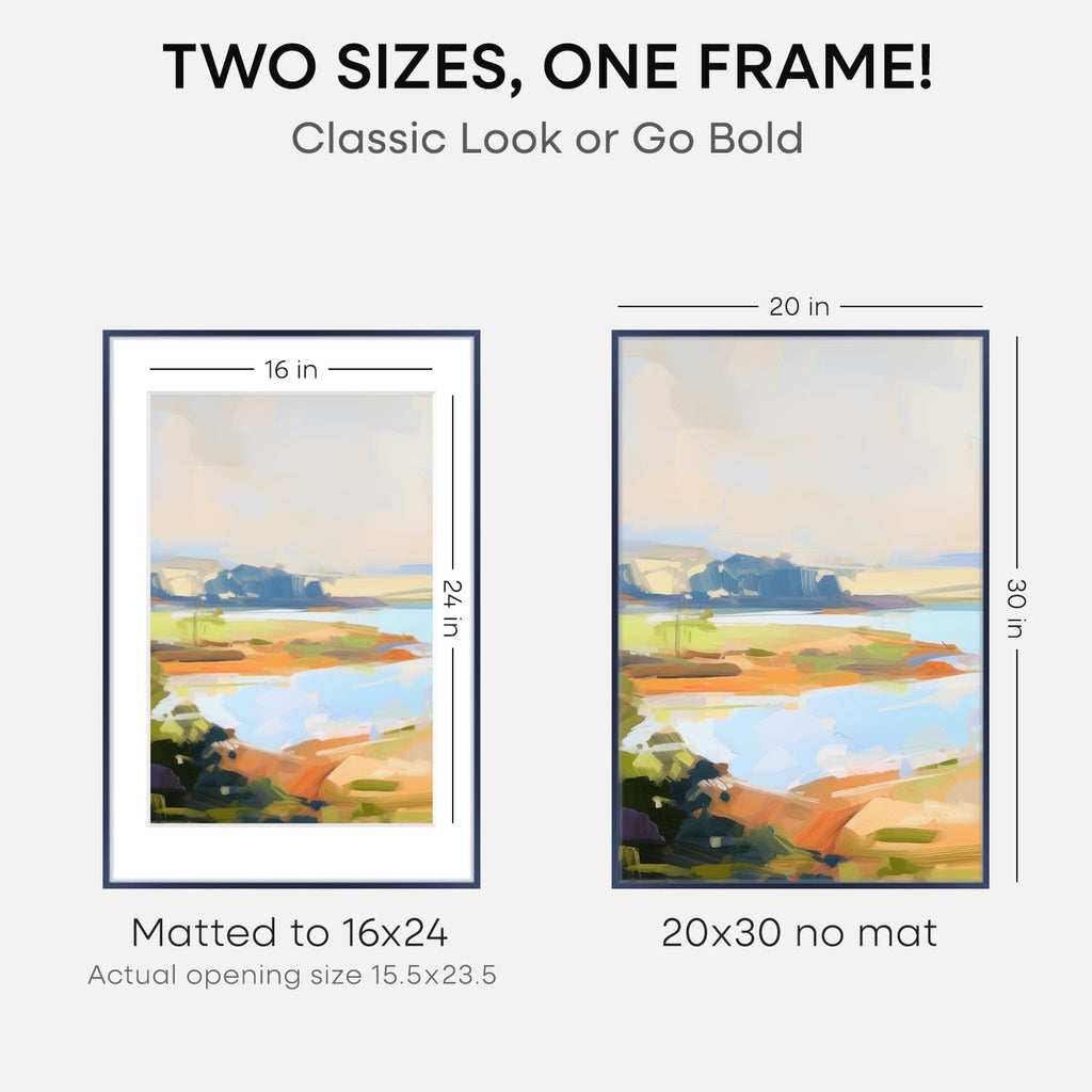 Homeforia 20x30 Frame Navy Blue, High End Metal 20x30 Picture Frames with Mat 16x24 inch Photo, 20 x 30 Navy Blue Poster Frame Matted to 16 by 24, 30x20 Large Frame, Tempered Glass, Wall Kit, Set of 1