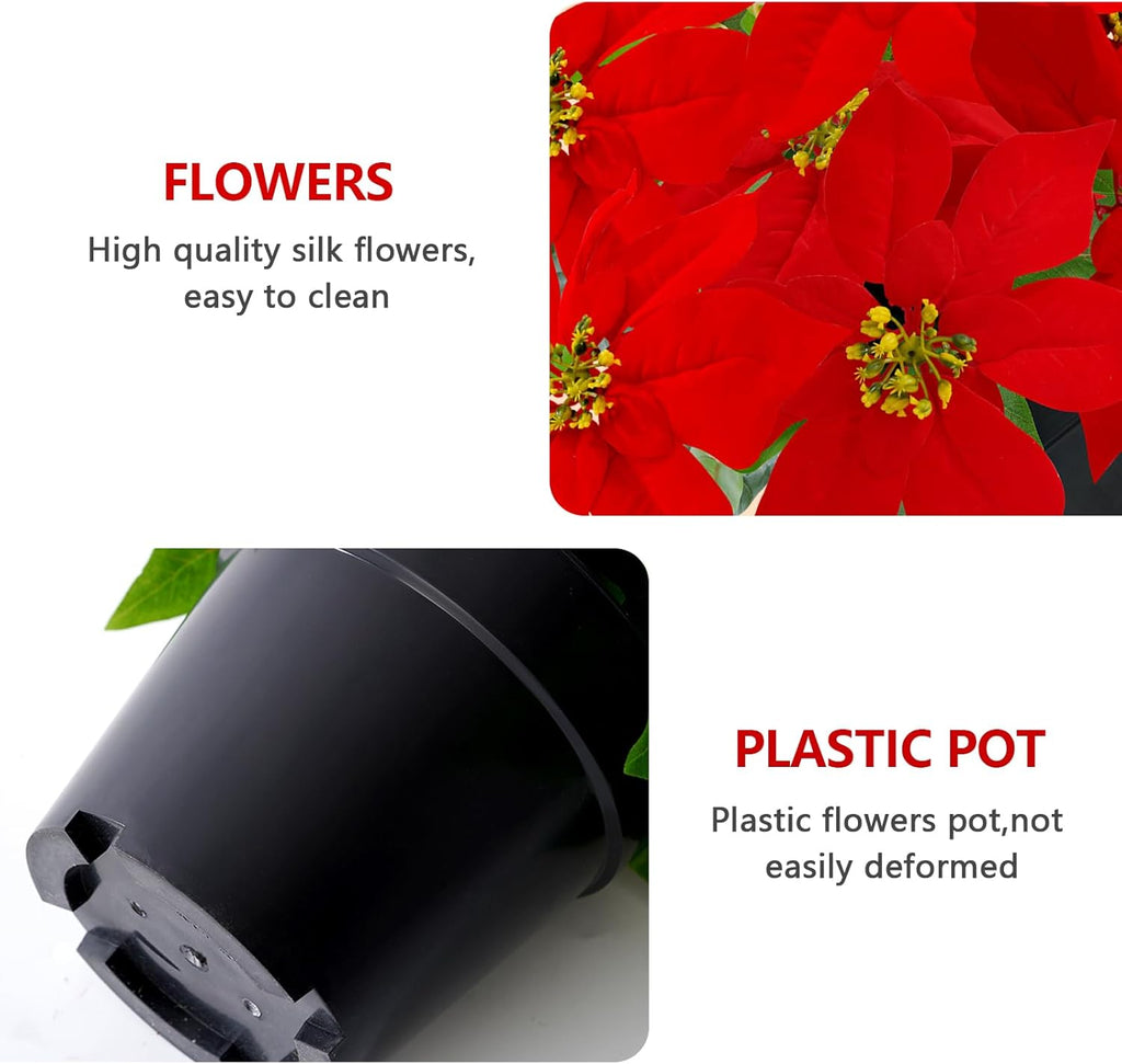 Poinsettia Flowers Artificial Red 14Inch Faux Christmas Poinsettia Plant Winter Flowers for Indoor Outdoor Xmas Ornament Porch Home Garden Decorations