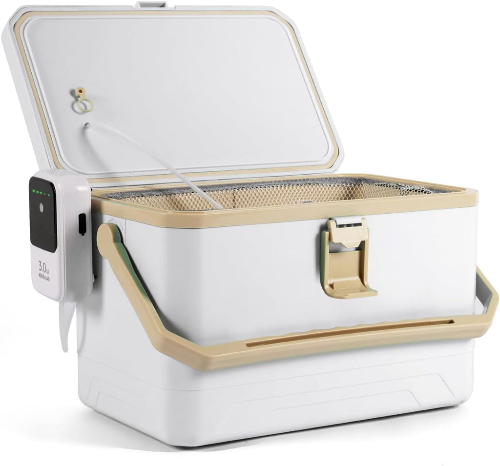 Ghosthorn Fishing Cooler 11QT/15QT Live Bait Cooler with 4000mAh Rechargeable Aerator for Fishing,Bait Bucket for Live Fish Shrimp,Portable Minnow Bucket for Boat Outdoors