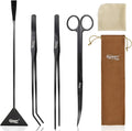 hygger Long Stainless Steel Premium Aquarium Tools, 4 PCS Aquatic Plant Tweezers Scissors Spatula Kits Comes with 1 Cleaning Cloth, for Fish Tank Starters