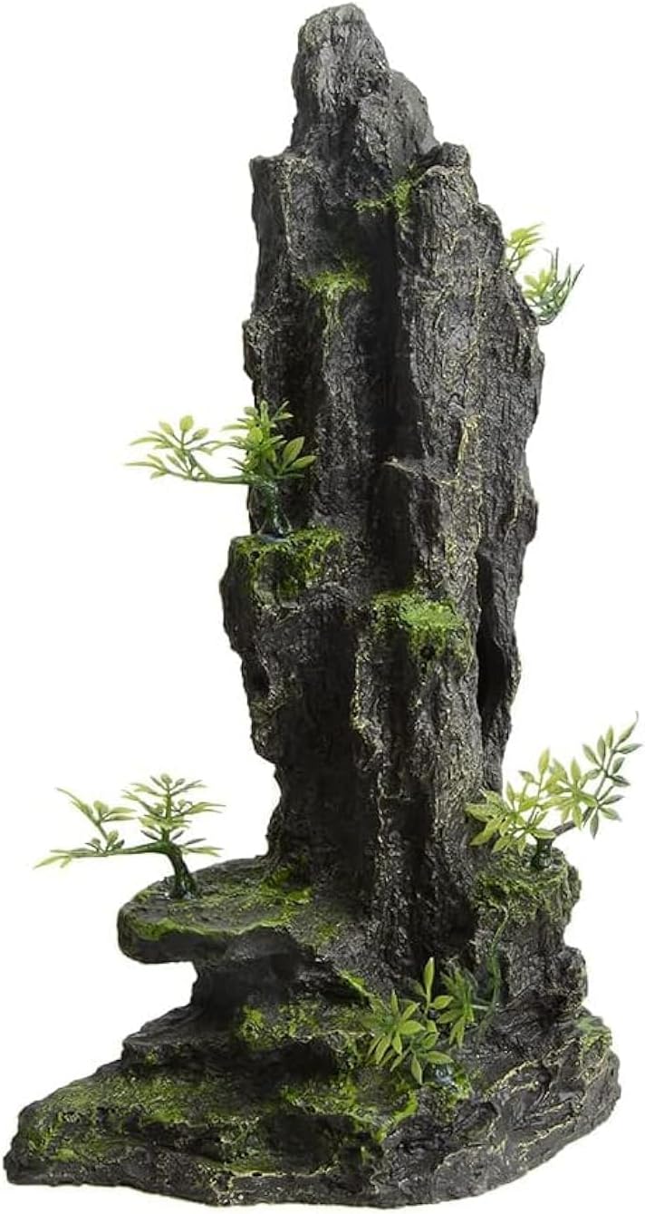 AnRui Aquarium Decorations Large and Tall Mountain View Stone Betta Hideout Fish Tank Accessories Decor Cute Tree Rock Cave Landscape for Turtles, Fish to Play, 14.4inch