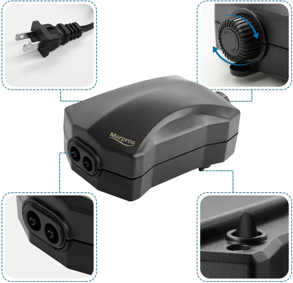 Aquarium Air Pump Single Outlet/Dual Outlet Adjustable Aerator with Accessories for 10-100 Gallon Fish Tank