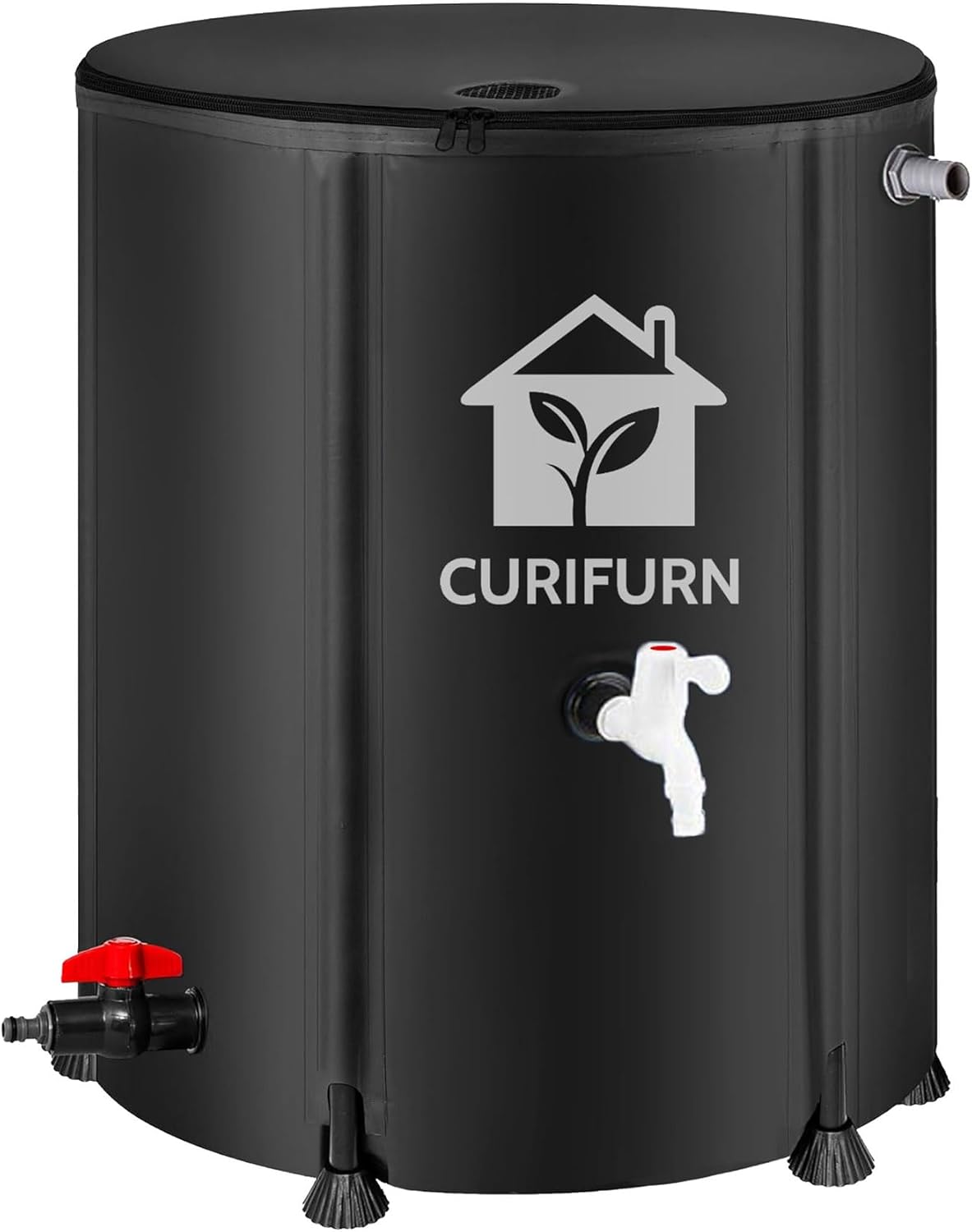 53Gal Collapsible Rain Barrel, Weatherproof Water Tank with Filter, Spigot & Overflow Kit (Reinforced Liner+Thickened Legs),Black