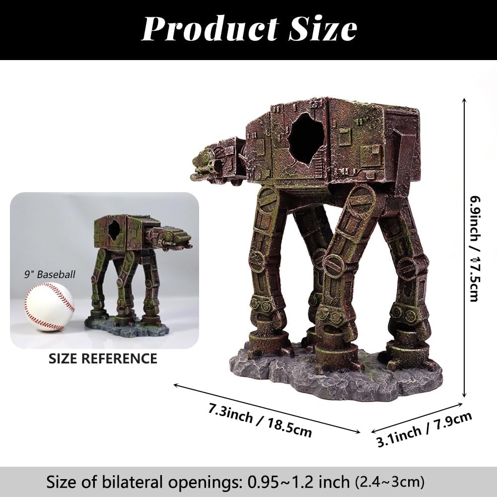 Fish Tank Decorations at-at of Star Wars Aquarium Decorations Betta Fish Tank Accessories for Sleep Rest Hide and Play (M)