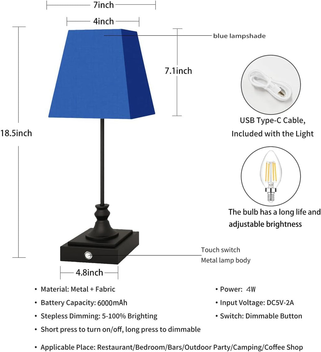 Rechargeable LED Table Lamps with Stepless Touch Control,Black Cordless Lamp for Living Room&Bedside&Patio&Shower,Small Desk Lamp(6000mAH Battery),1 Pack for Home Decor,Best Gifts for Family