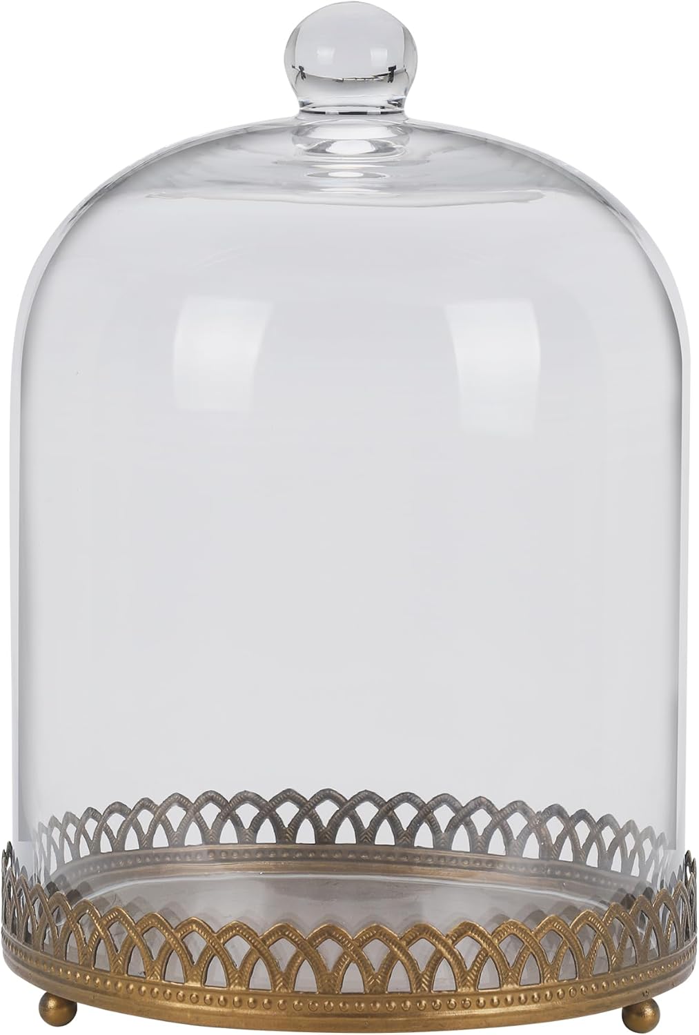 Twakutwku 14" Tall Large Sturdy Handmade Glass Cloche Dome with Metal Base in Gold for Plant, Terrarium, Collectibles, Candle. Cloche Glass Dome, Bell Jar Display Case (Metal Base, 14")