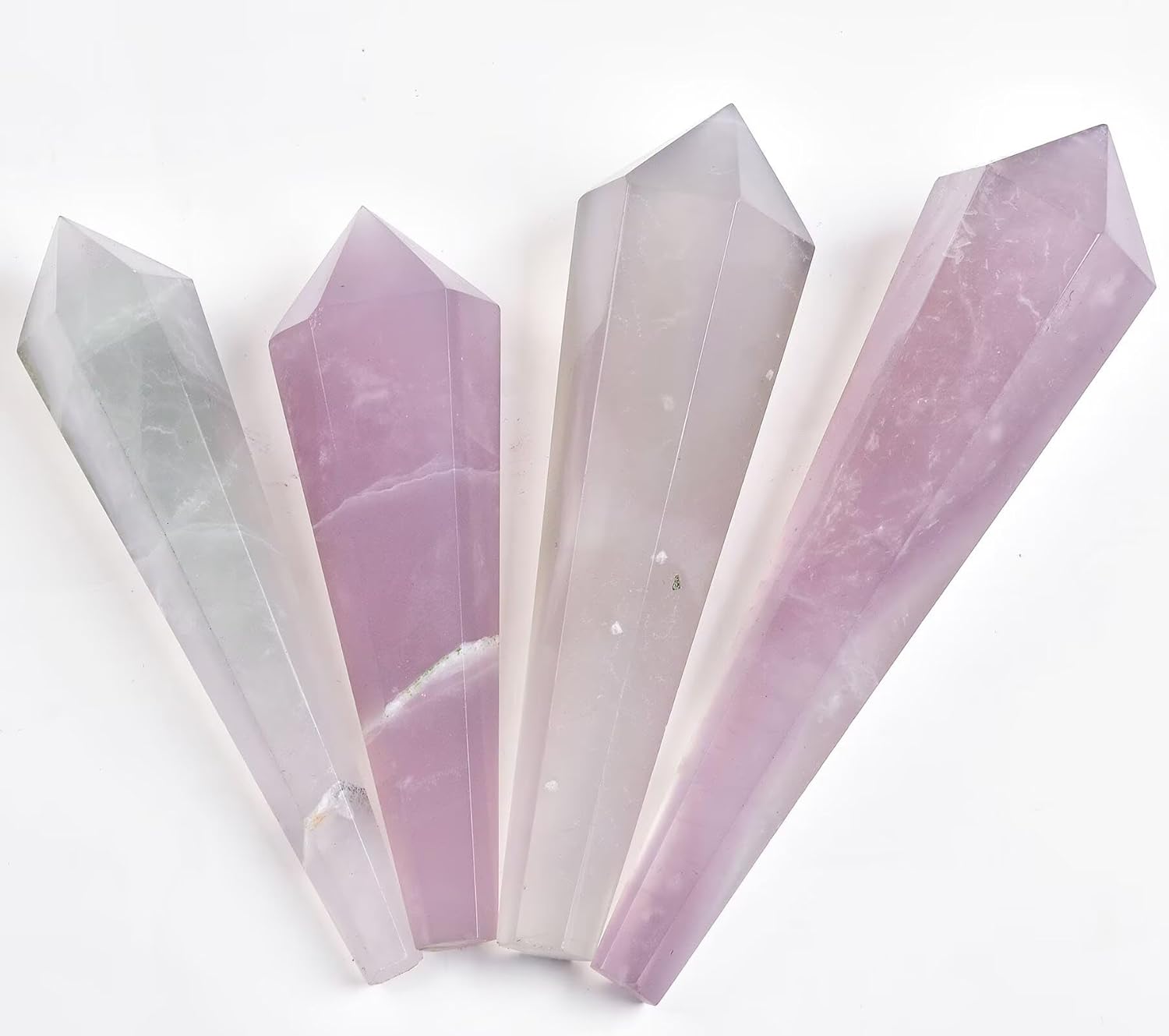 Lavender Fluorite Wand Point Long Healing Crystal Scepter Decorative Stone Reiki Meditation with Display Stand Home Office Decor 0.2-0.4LBS