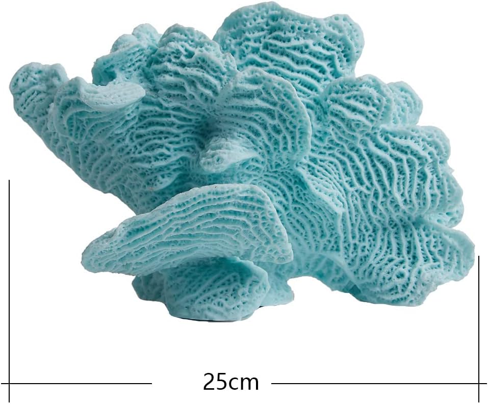 HAUCOZE Artificial Coral Decor Ocean Sculpture Arts Modern Gifts Polyresin Blue 9.4 inch
