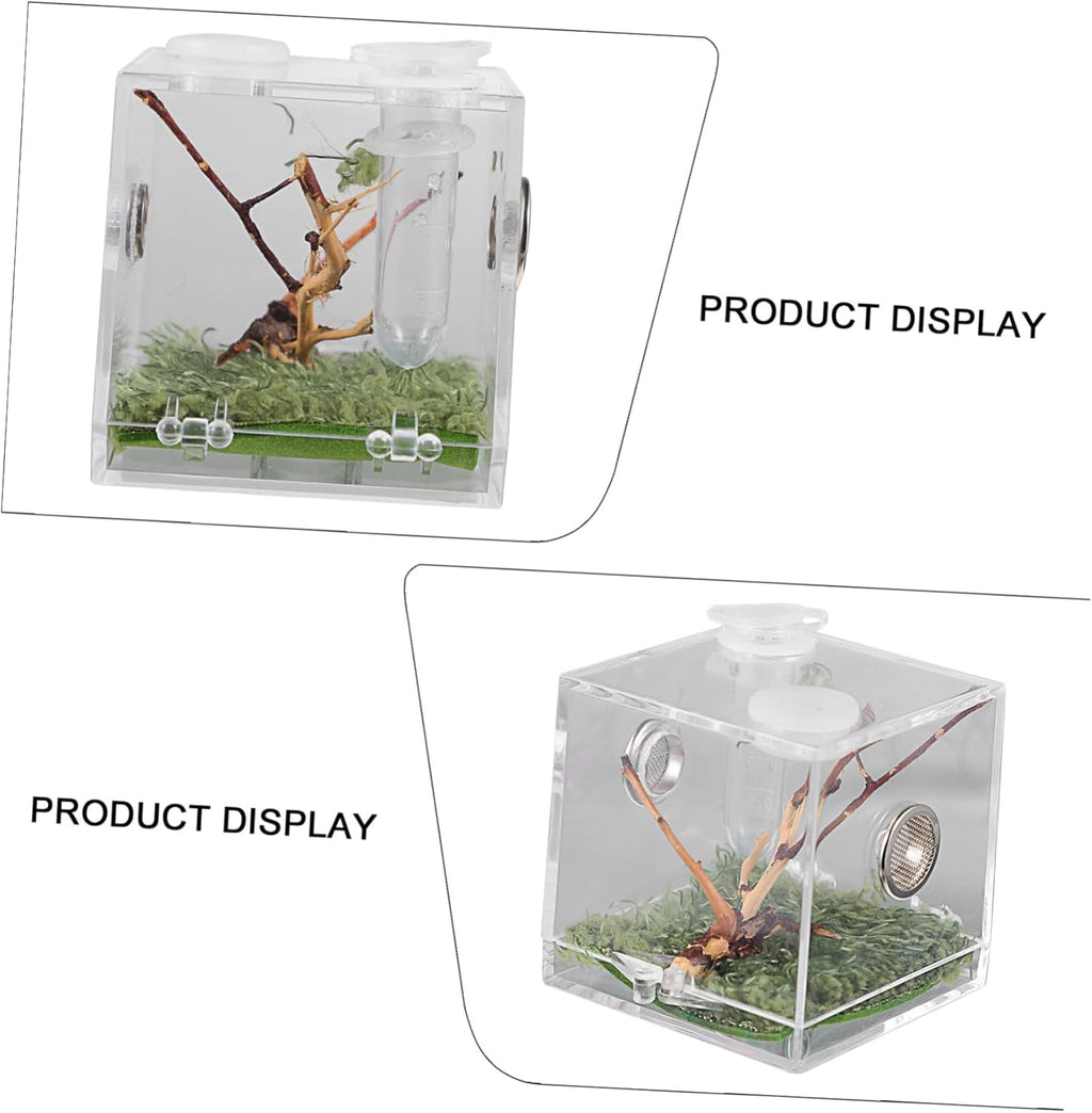 GANAZONO Transparent Acrylic Reptile Terrarium Box with Dropper and Forceps Pet Breeding Cage for Jumping Spiders and Small Insects Portable Habitat with Spacious Design and Easy