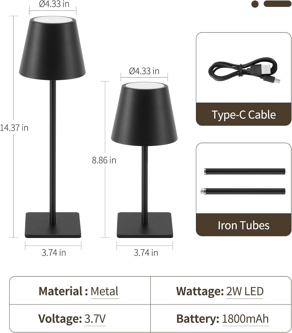 UME 3 Pack Cordless Table Lamp, Battery Operated Lamp - Portable Waterproof Rechargeable Table Lamp w/ 3 Color Temps & Stepless Dimming for Dinner, Desk, Cafe, Outdoor (Black)